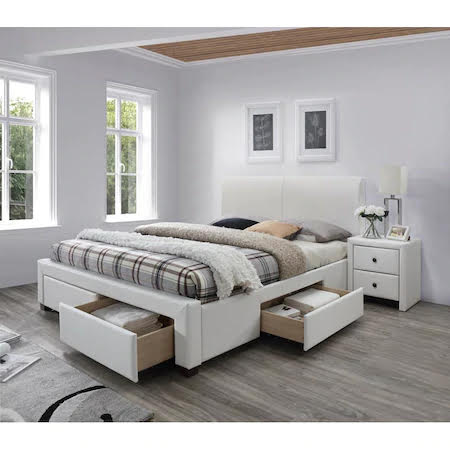 Pat pentru dormitor cu spatii de depozitare , Alb, 160x200 cm