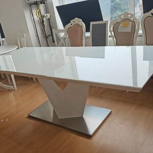 Poze MASA LIDER 18 EXTENSIBILA BUCATARIE SAU LIVING, DESIGN ULTRA-MODERN, METAL, LEMN SI STICLA, ALB, 75 X 220 X 160 CM