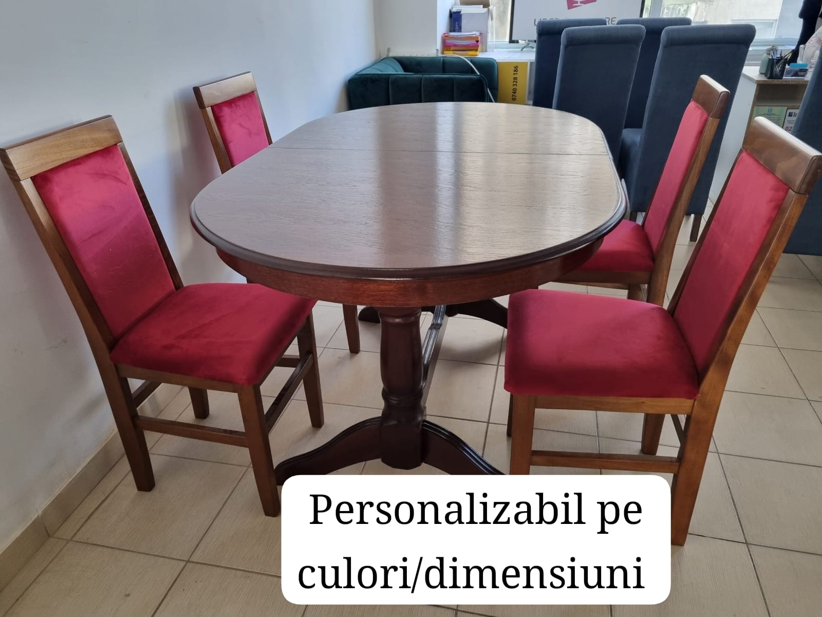 Set Color Red 2 , masa 160-200-240-280 + 4 scaune