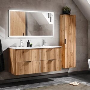 Set Mobilier  baie, din MDF, 5 piese, 120 cm, Adel Stejar
