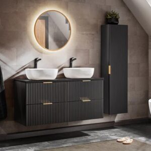 Set Mobilier baie, din MDF, 7 piese, 120 cm, Adel Negru culoare mat