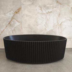 Cadă Freestanding Neagră „Ribbed Elegance” 1700mm lungime×850mm latime×580mm inaltime