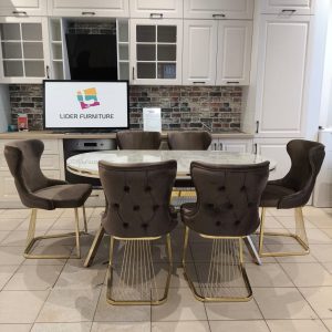 SET STELLA MARO CU AURIU MASA+6 SCAUNE, BLAT GRI