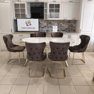 SET STELLA MARO CU AURIU MASA+6 SCAUNE, BLAT ALB