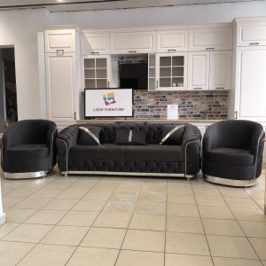 SET ALITA GRI INCHIS CU ARGINTIU CANAPEA EXTENSIBILA+2 FOTOLII