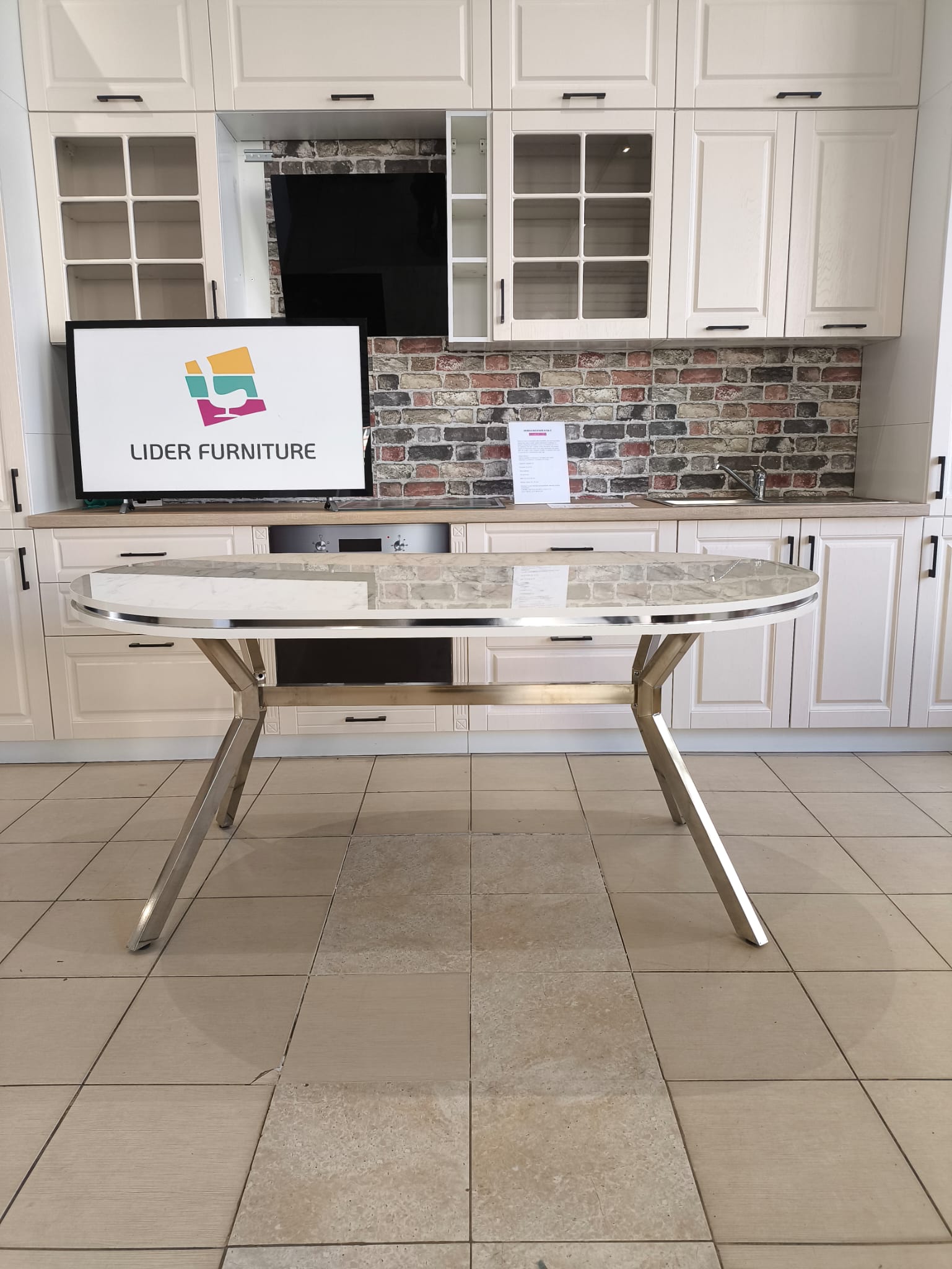 SET STELLA GRI/BEJ CU ARGINTIU MASA+6 SCAUNE, BLAT ALB - imagine 8