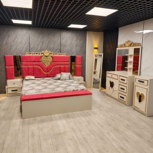 Dormitor complet Golden Love Rosu saltea inclusa pat 180x200