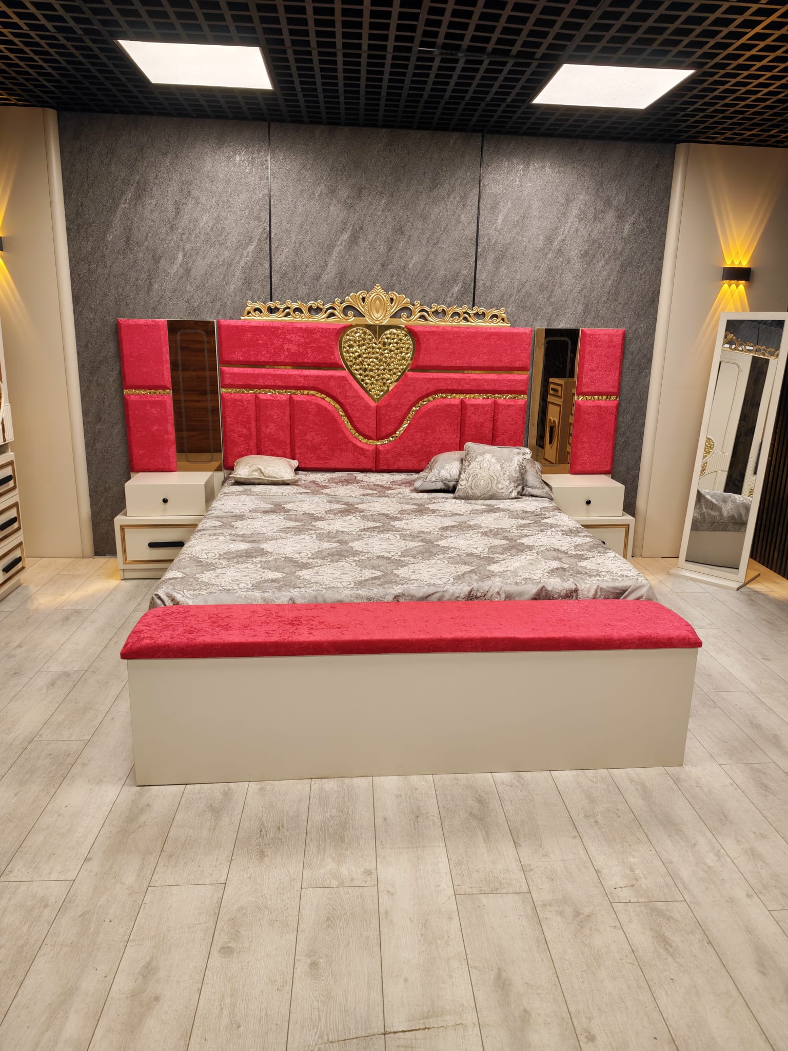 Dormitor complet Golden Love Rosu saltea inclusa pat 180x200 - imagine 6