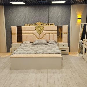 Dormitor complet Golden Love Crem saltea inclusa pat 180x200