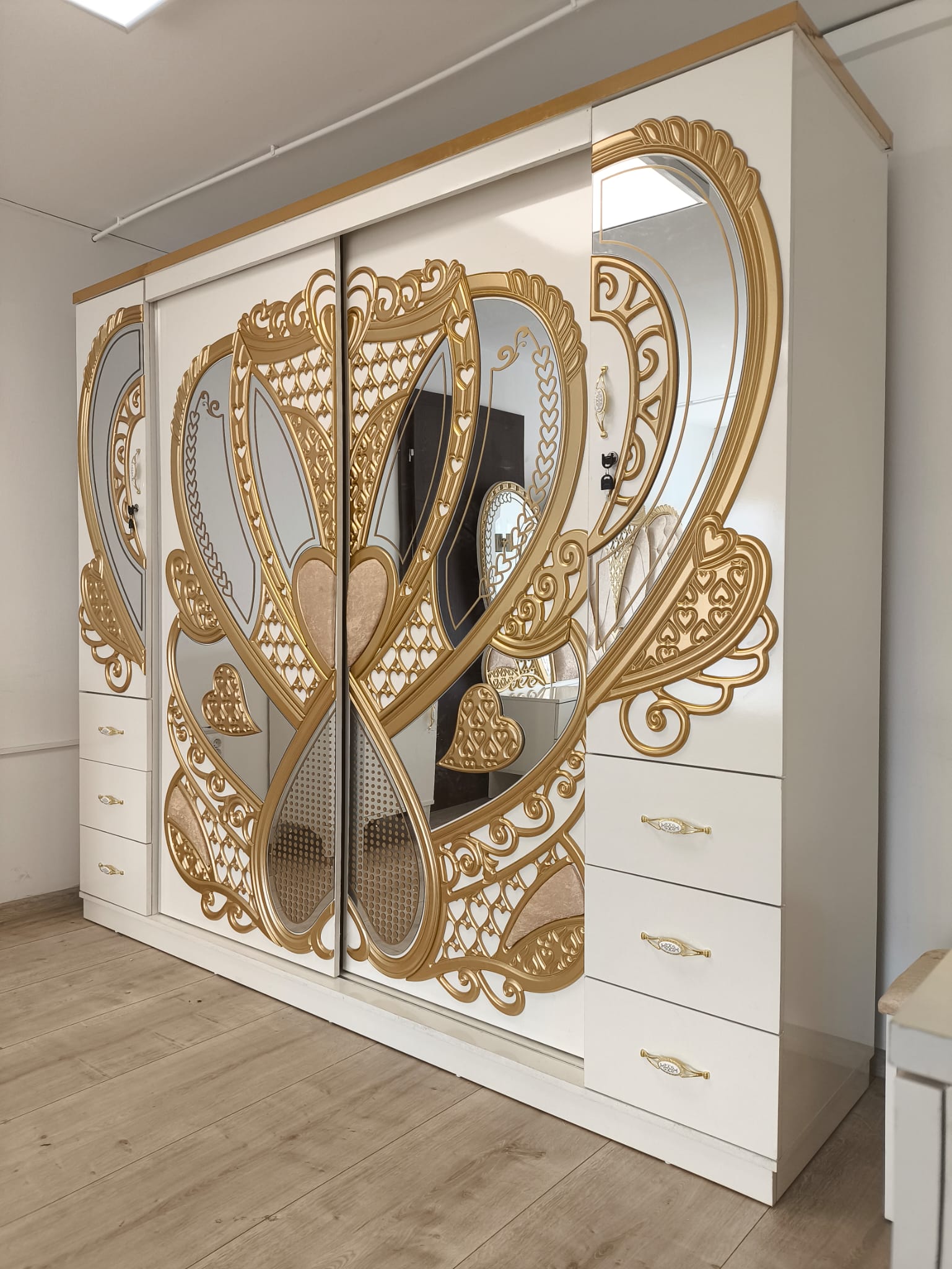 Dormitor complet crem cu saltea inclusa pat 180x200 - imagine 3