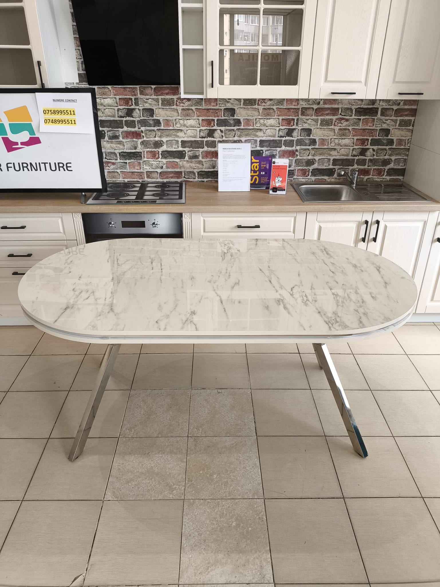 Masa fixa nr 11 blat tip marmura / 170 cm lungime latime 90 cm mdf + picioare metalice - imagine 2