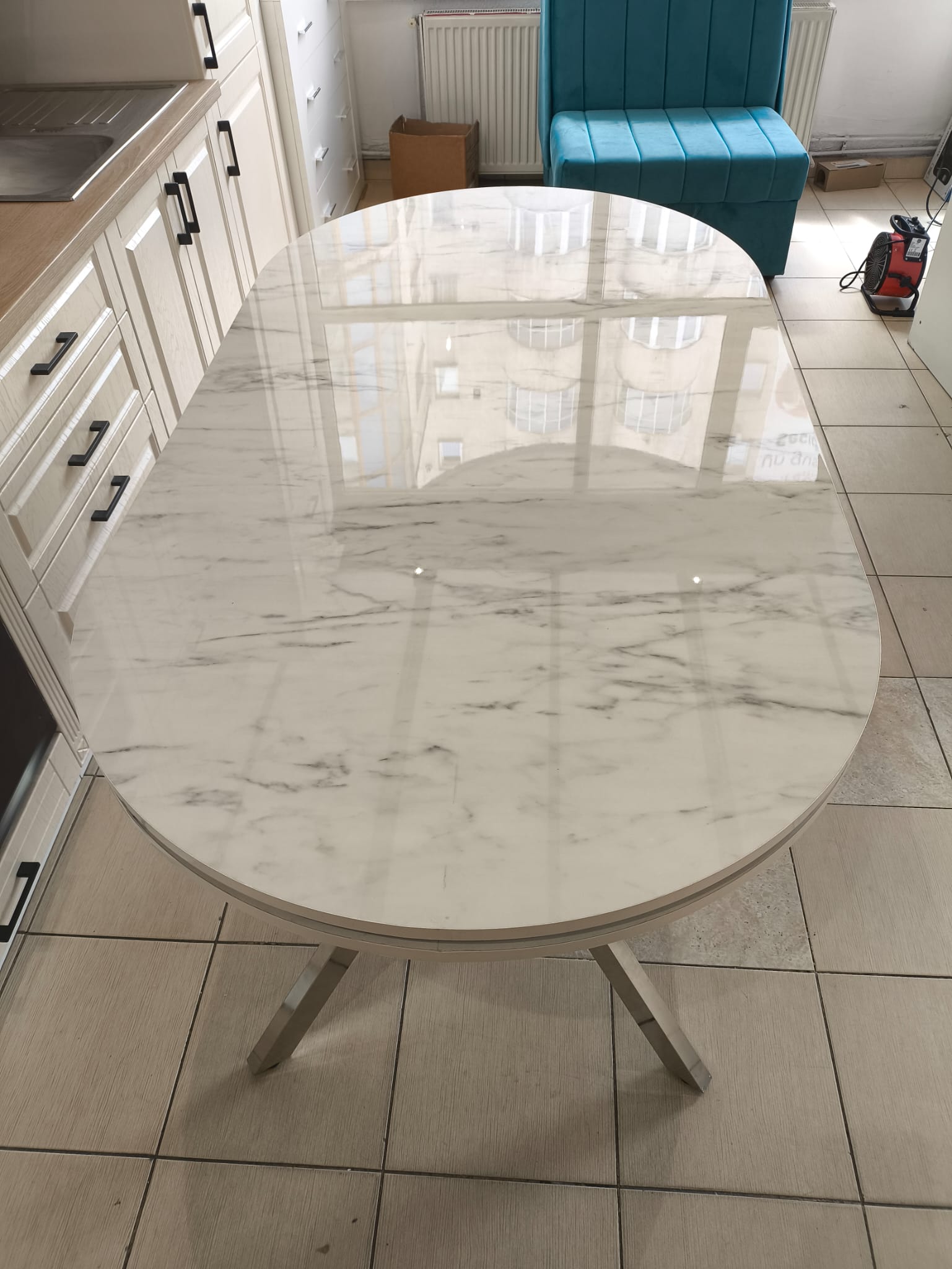 Masa fixa nr 11 blat tip marmura / 170 cm lungime latime 90 cm mdf + picioare metalice - imagine 3