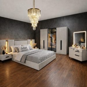Dormitor complet Monaco saltea inclusa pat rabatabil cu depozitare 160x200