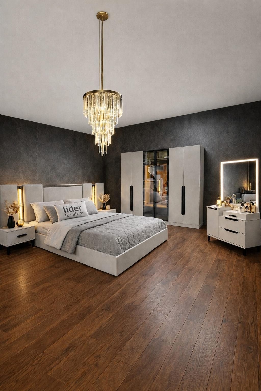 Dormitor complet Monaco saltea inclusa pat rabatabil cu depozitare 160x200