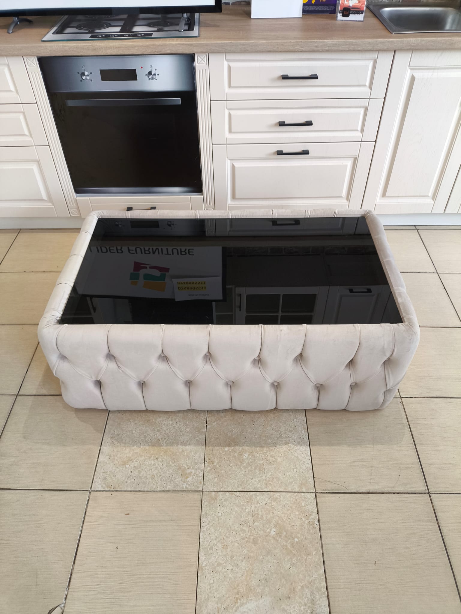 Măsuță de cafea Chesterfield culoare crem - imagine 3