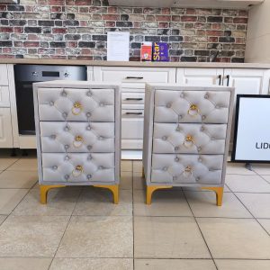Set 2 noptiere Ada cu trei sertare mdf tapiterie catifea