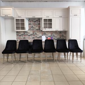 SET 6 SCAUNE ATHENA  CATIFEA NEAGRA PICIOARE ARGINTII