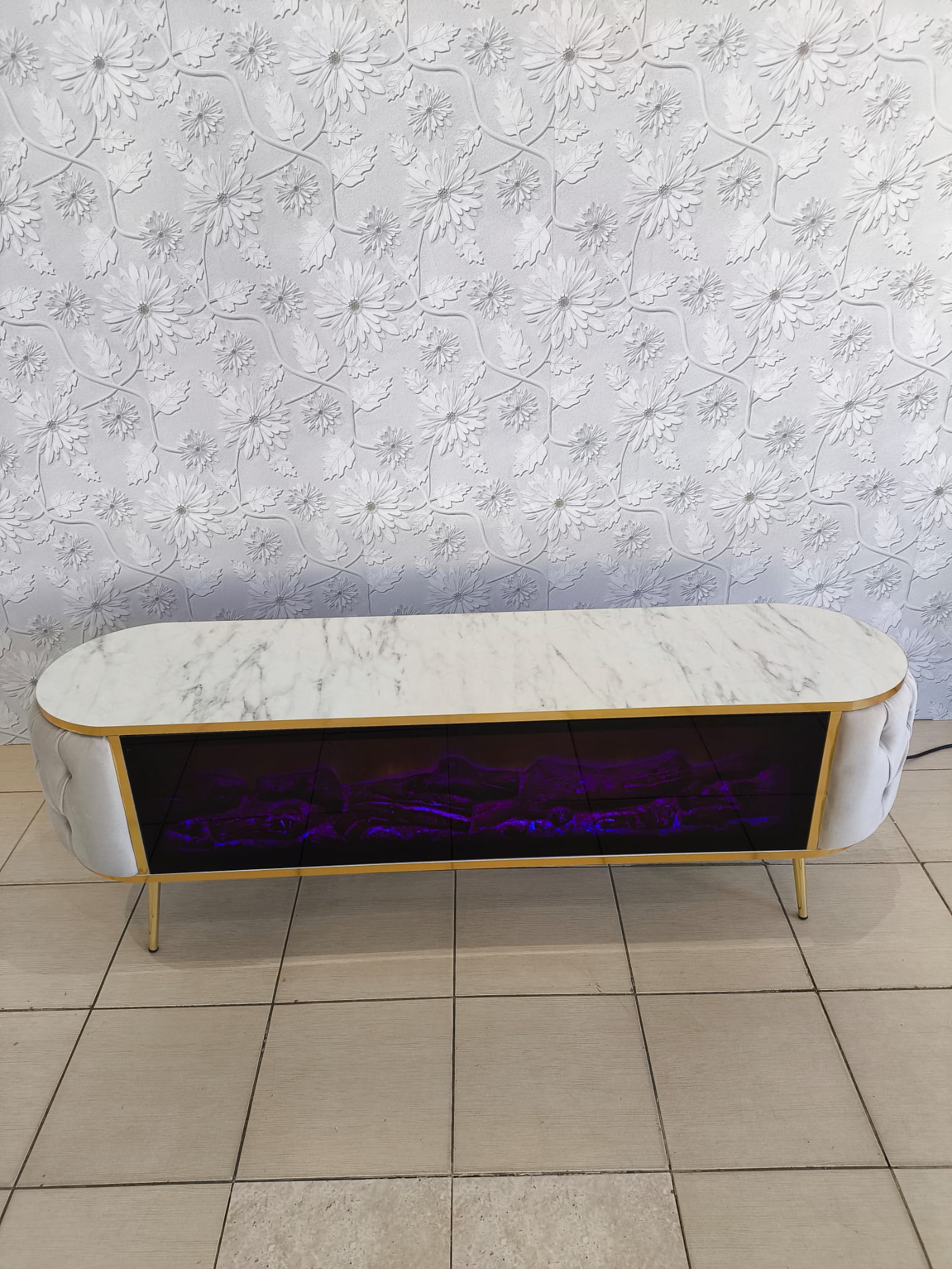 Comodă TV elegantă cu șemineu electric, efect de flacără și muzică - imagine 2