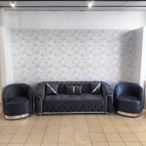 SET ALITA GRI  CU ARGINTIU CANAPEA EXTENSIBILA+2 FOTOLII