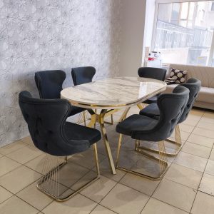 Set stella nr 2/  gri cu auriu / masa si 6 scaune