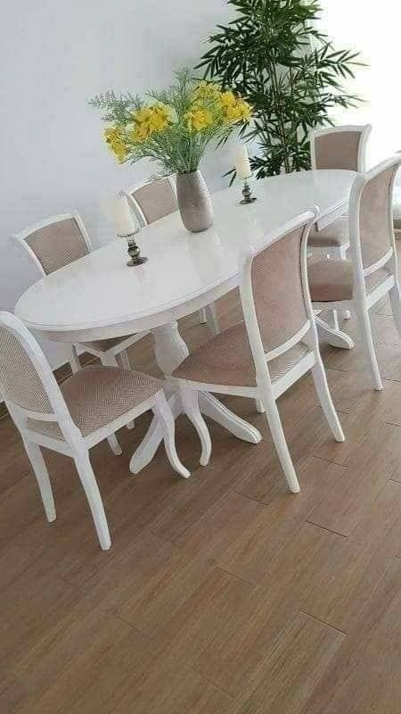 Set LID 116 alb masa 155/195/235/95LATIME + 6 scaune albe